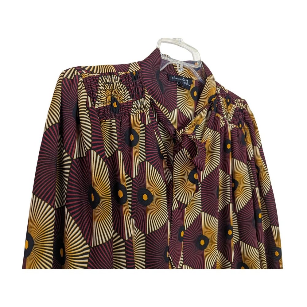 A Love Story 3/4" sleeve geometry burgundy yellow career pull over top XL‎ - Picture 8 of 12